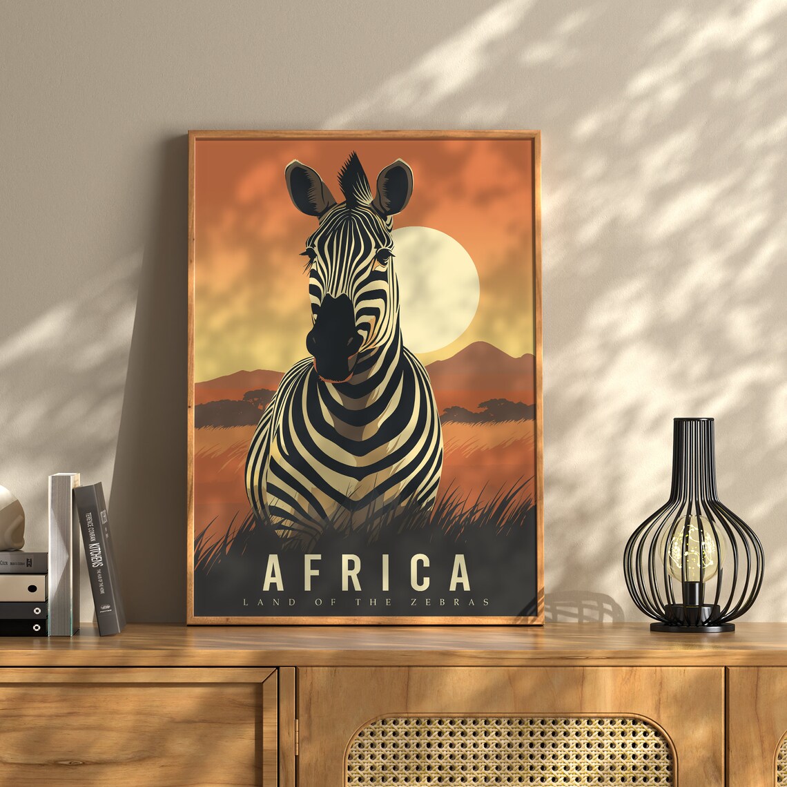 Africa Land Of The Zebras Sunset Savanna Wildlife Travel Poster