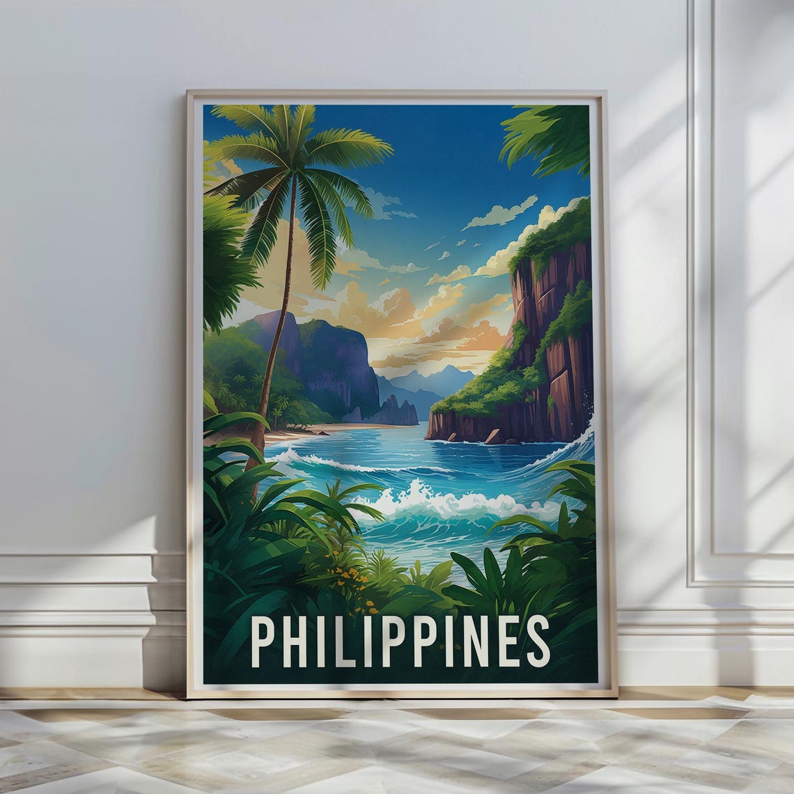 Dreamy Philippines Tropical Beach Palm Trees Island Travel Poster