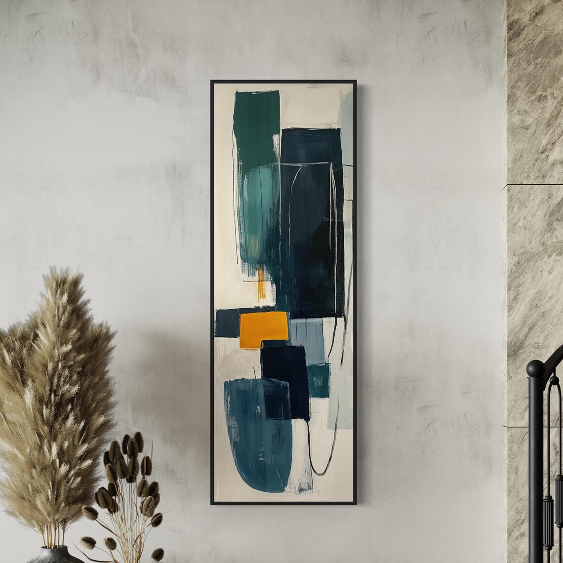 Teal and Navy Abstract Geometric Wall Art Print