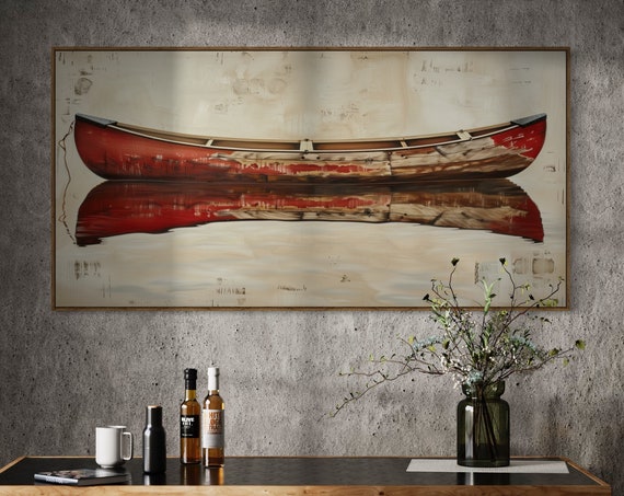 Vintage Canoe Art Rustic Nautical Lake House Print