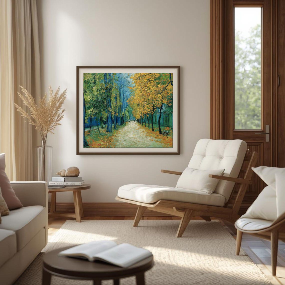 Autumn Tree Lined Path Golden Leaves Van Gogh Style Art Poster