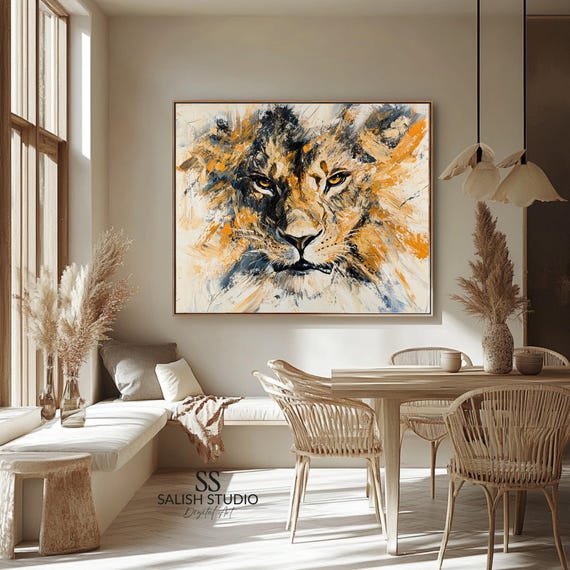 Moody Lion Portrait Art Regal Wildlife Abstract Mixedmedia
