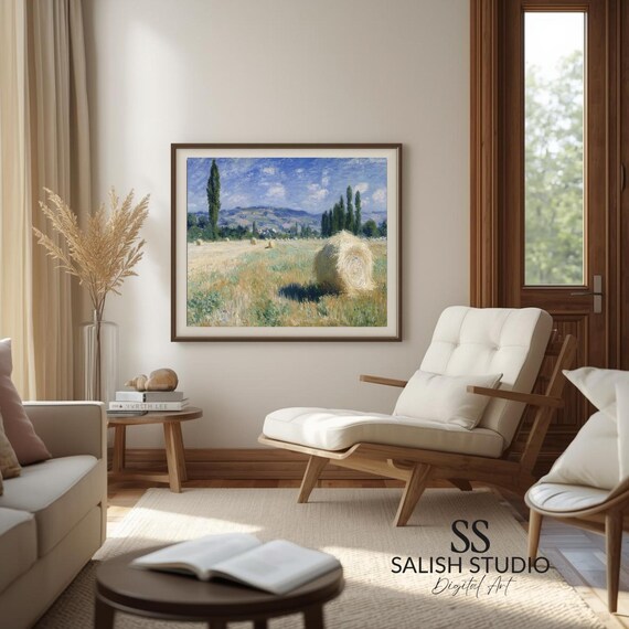 Impressionist Golden Haystack Wheat Field Summer Landscape Art Print