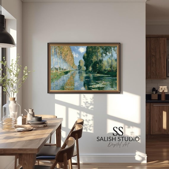 Autumn Riverscape Impressionist Art Print Golden Foliage