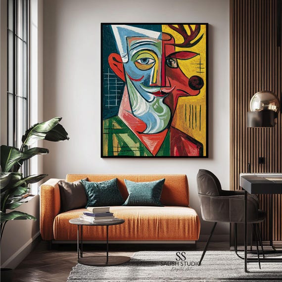 Cubist Geometric Portrait Colorful Abstract Modern Art Poster