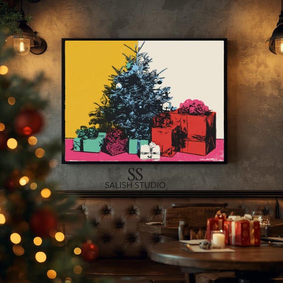 Retro Pop Art Christmas Tree With Gifts Festive Holiday Decor Poster