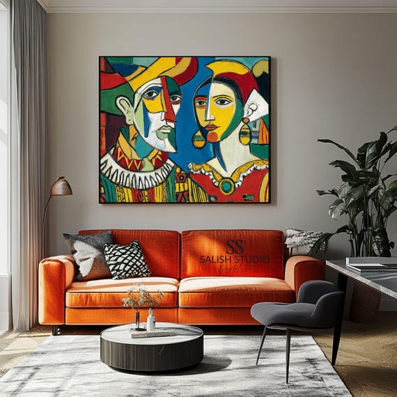 Abstract Portrait Print Colorful Pop Art Cubist Duo