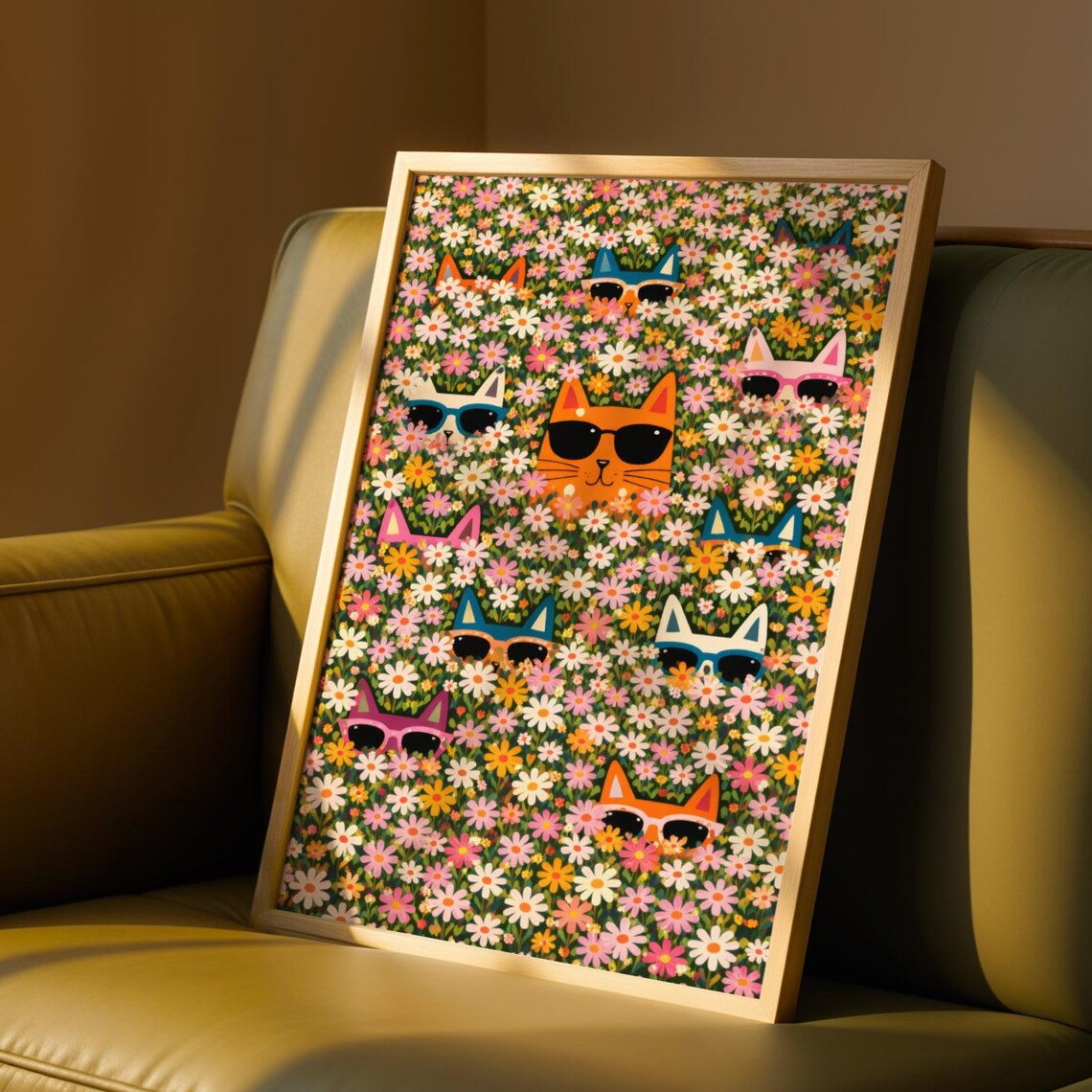 Garden Cats Poster, Klimt Flowers, Maximalist Pop Art
