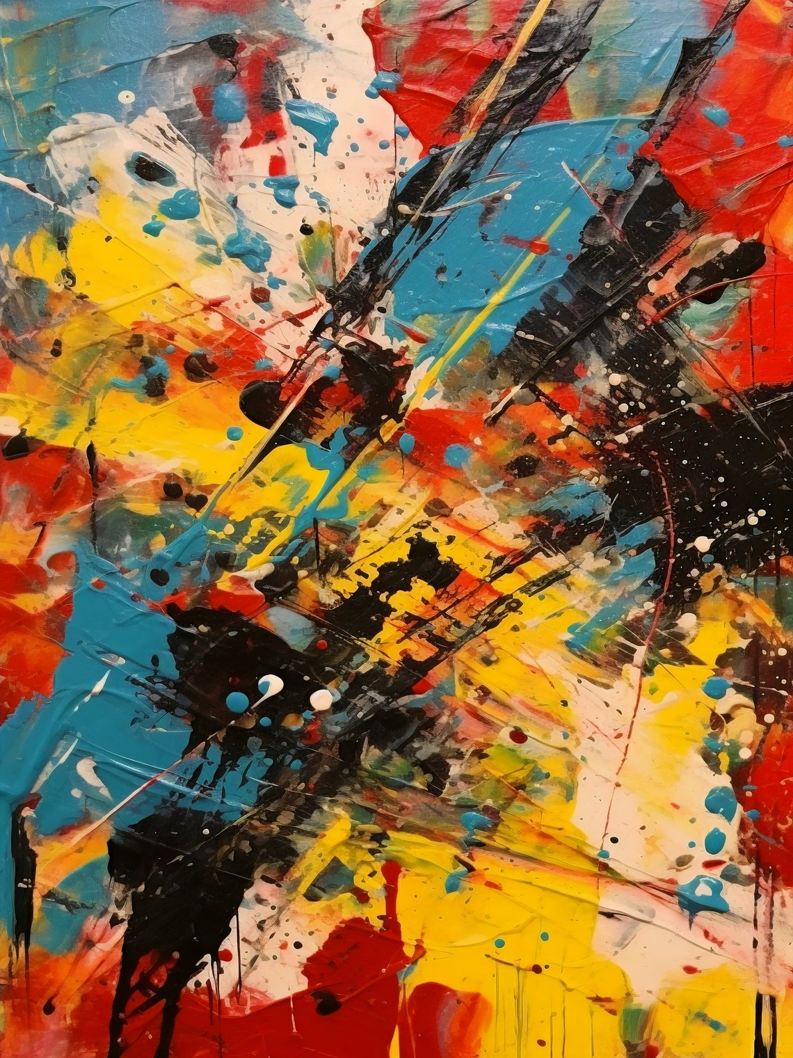 Bold Abstract Expressionist Splashes In Red Yellow Blue Art Poster - Image 2