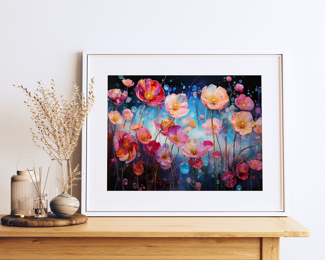Multicolored Flower Waterflow Crystal Inspired Expressionist Drips