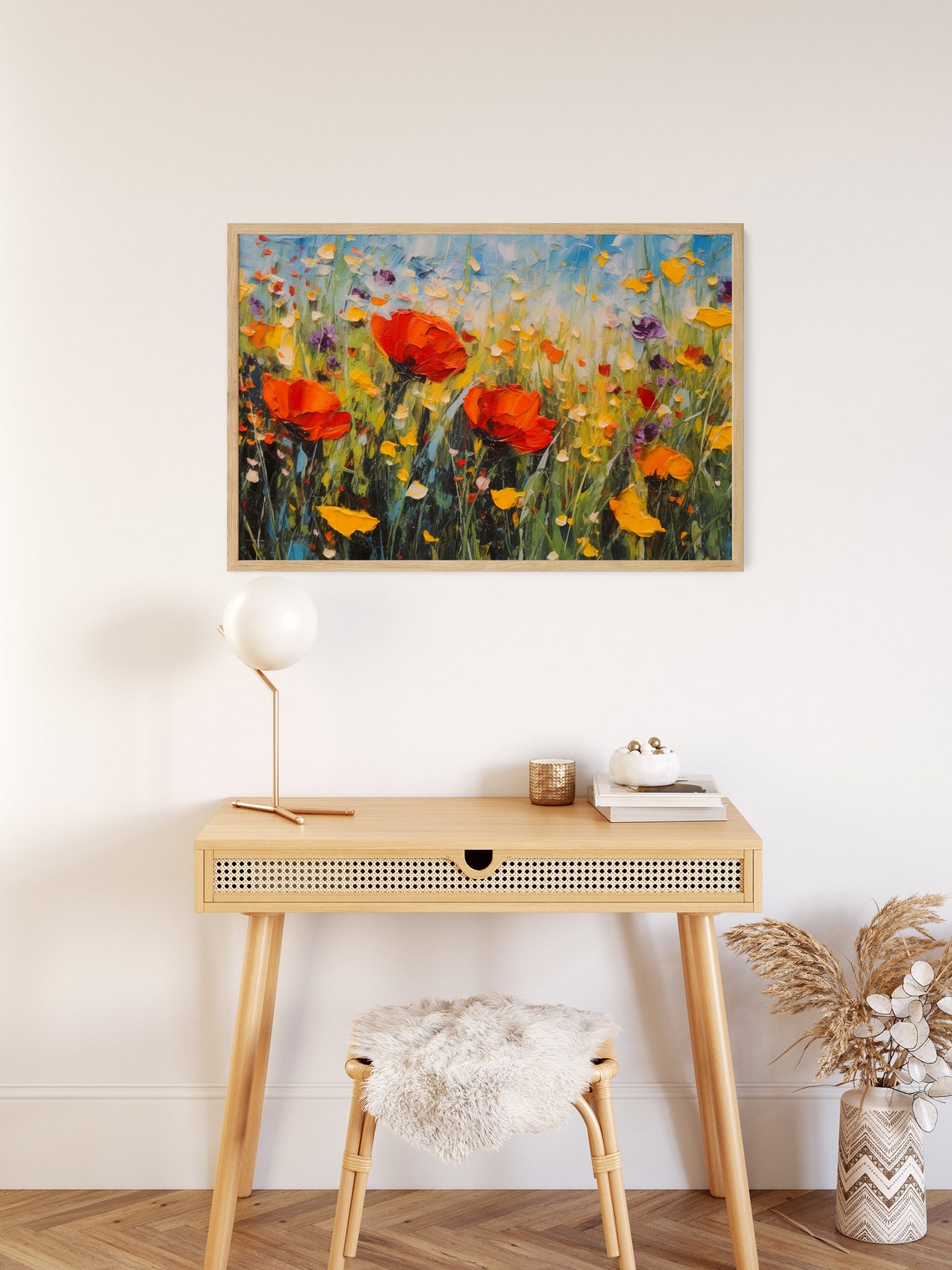 Red Poppies Wildflowers Painting Palette Knife Meadow Poster - Image 2