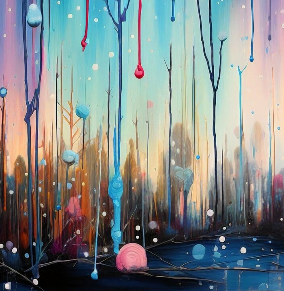 Abstract Drip Painting Colorful Blooms Pink Blue Dark Floral Poster - Image 2