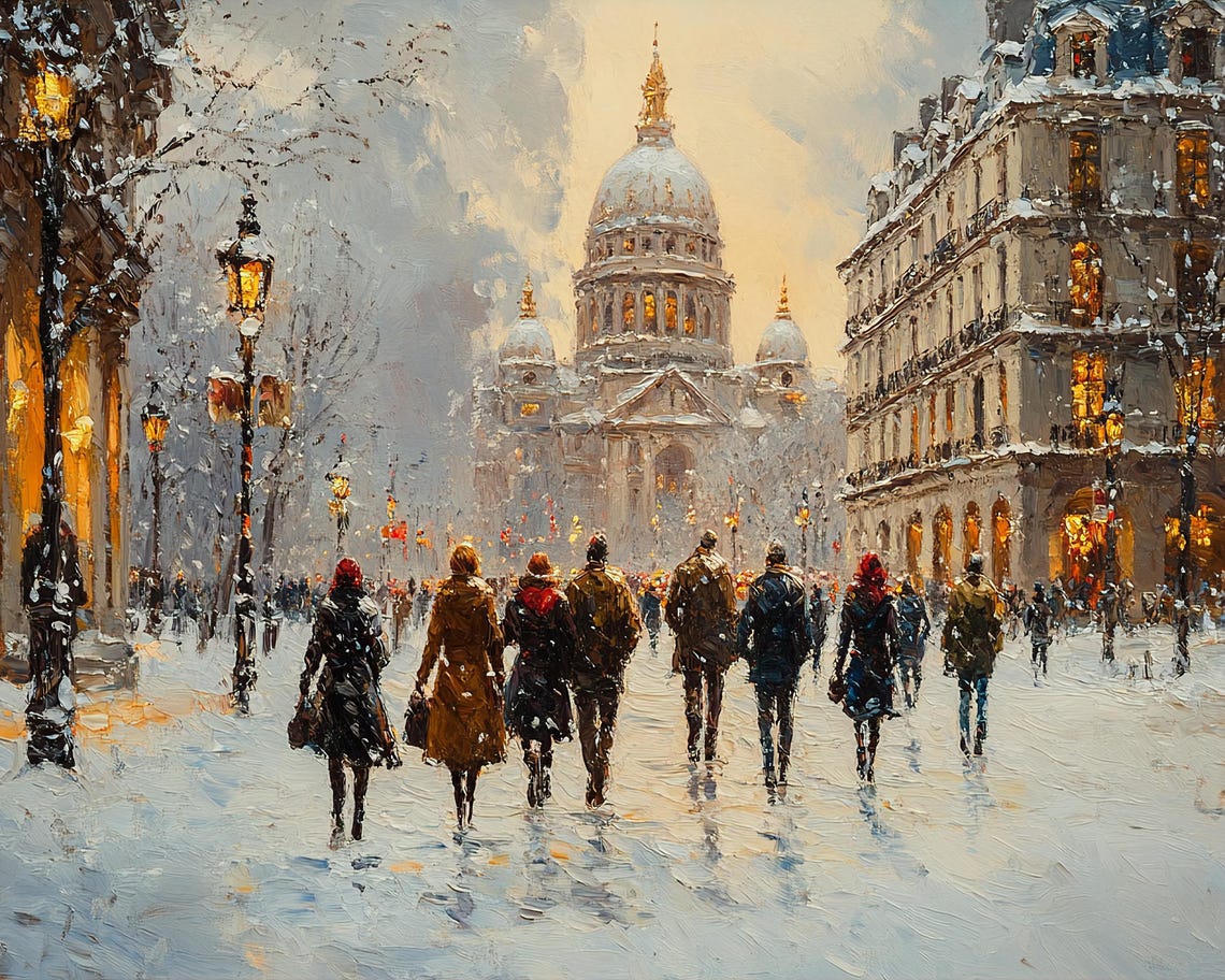 Oil Painting Of Sacre Coeur Basilica Winter Street Scene Romantic Paris Snow Traditional French Art Wall Art - Image 2