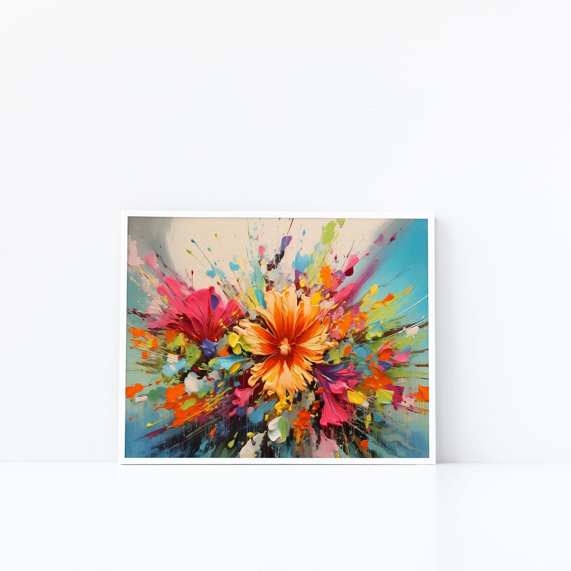 Colorful Floral Burst Abstract Splatter Vibrant Modern Art Poster - Image 2