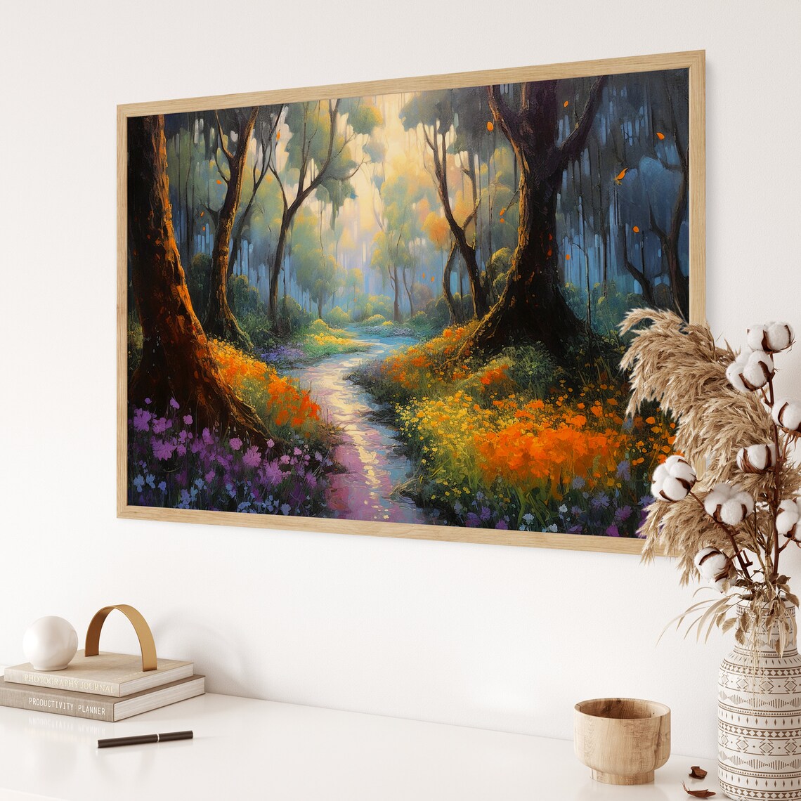 Sunlit Forest Path With Wildflowers Enchanted Woodland Art Poster - Image 3