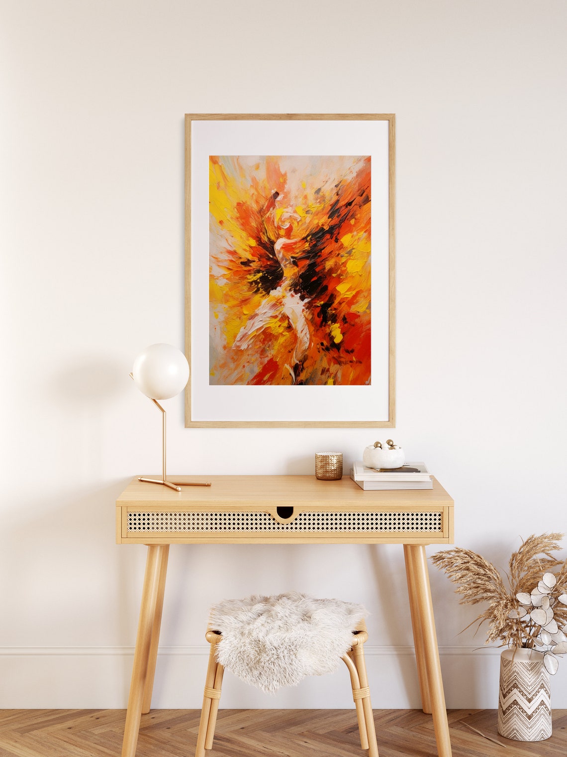 Fiery Abstract Expressionist Burst Yellow Red Orange Art Poster - Image 2