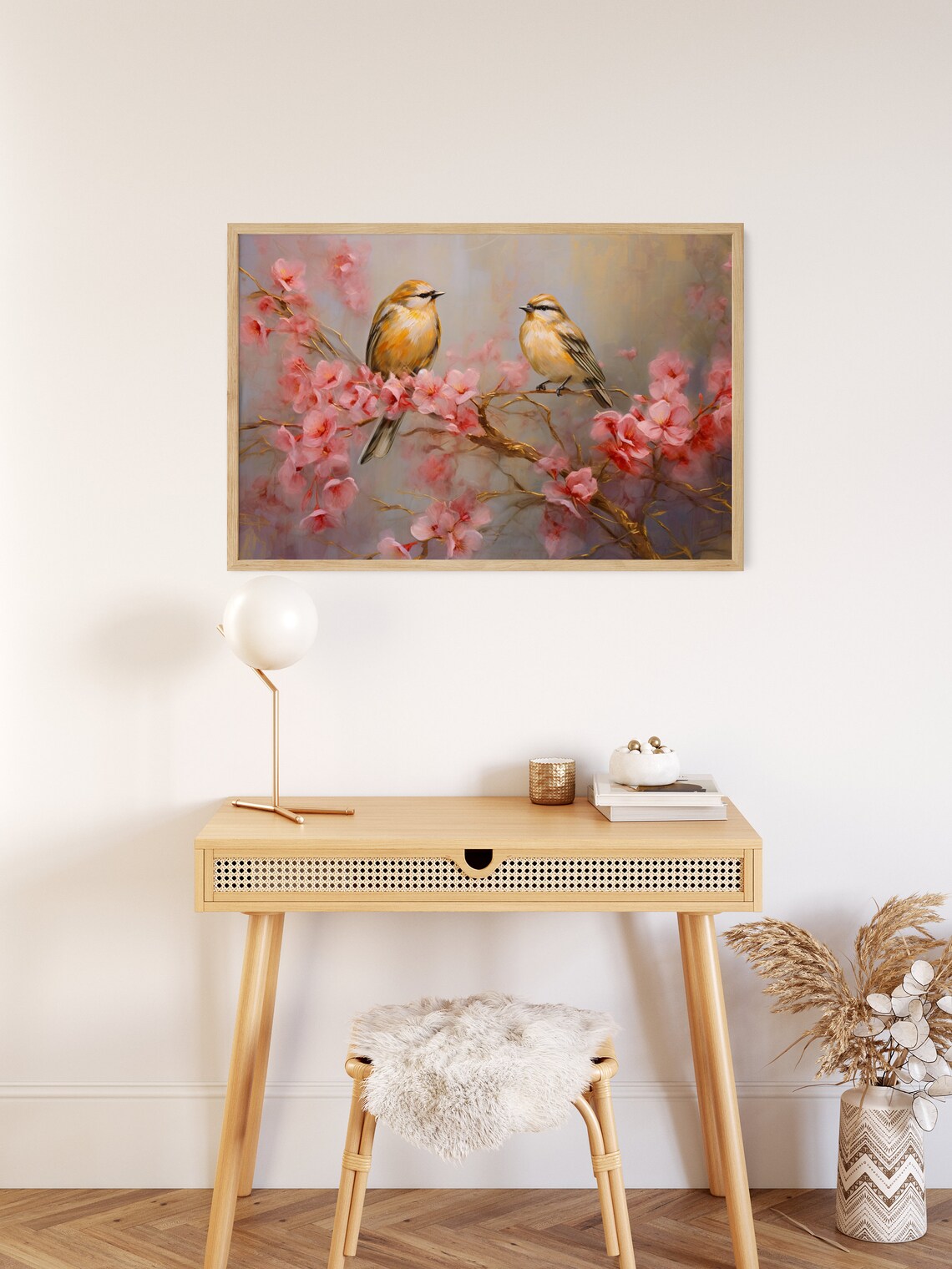 Birds And Pink Cherry Blossoms, Impressionist Elements - Image 2