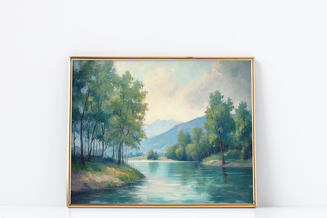 Tranquil River Through Green Forest Mountain Landscape Poster - Image 3