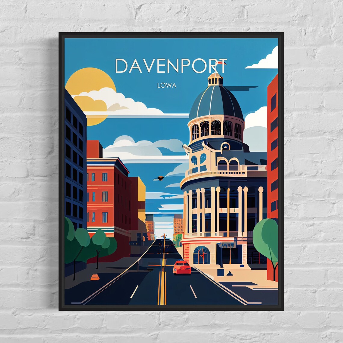 Davenport Iowa Historic Dome Downtown Vintage Travel Poster Art