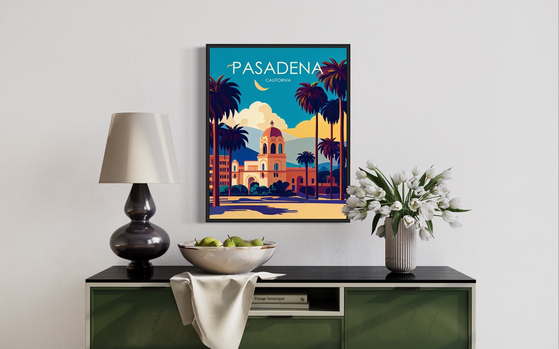 Pasadena California Domed Landmark Palm Trees Sunset Travel Poster - Image 2