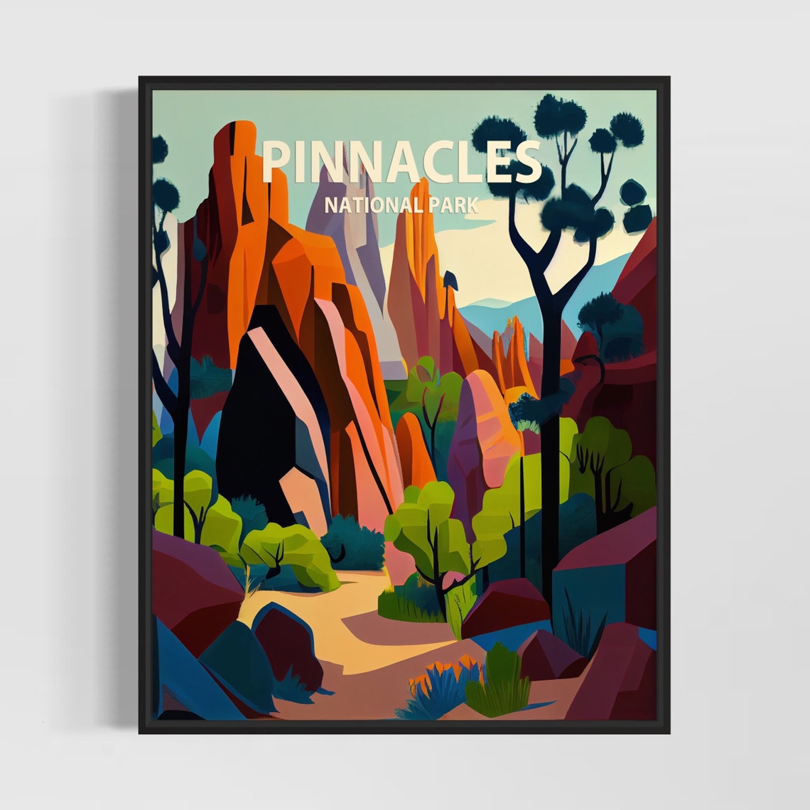 Pinnacles National Park Red Rock Spires Desert Canyon Travel Poster