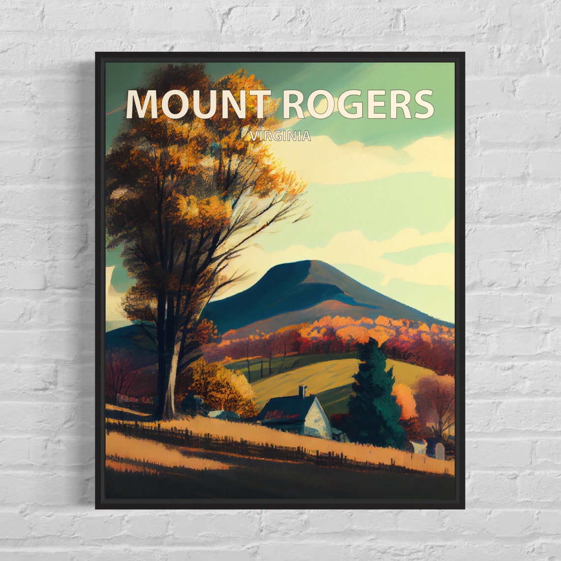 Mount Rogers Virginia Autumn Valley Retro Mountain Landscape Poster