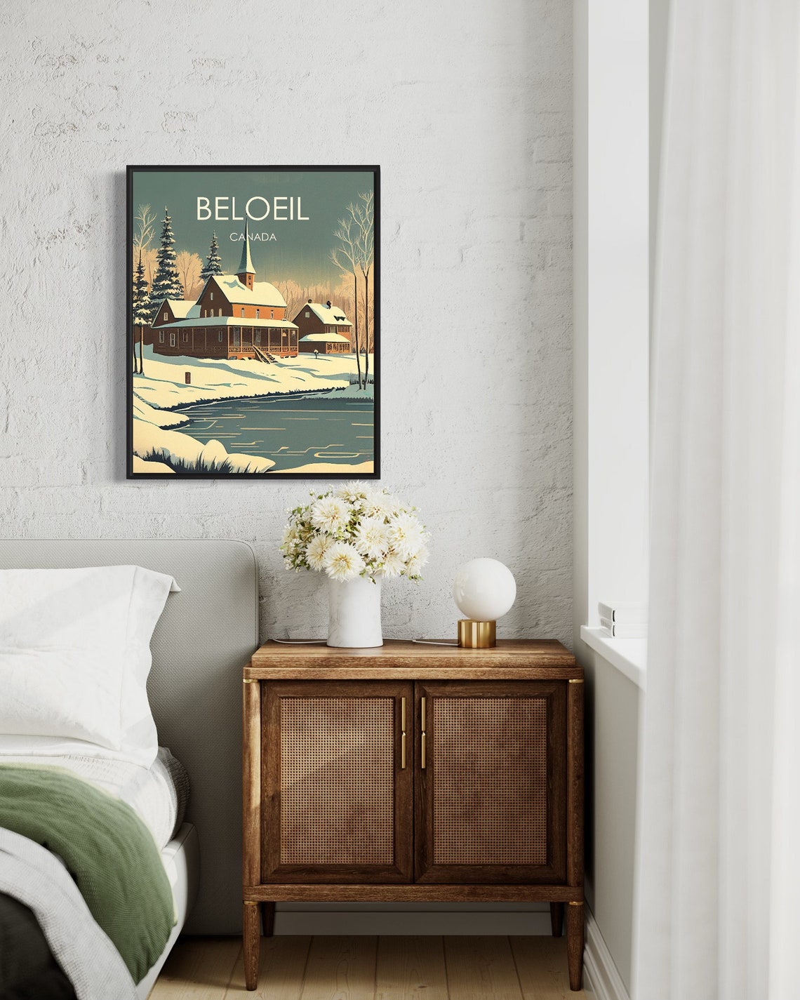 Beloeil Canada Snowy Church by the Water Vintage Winter Poster - Image 3