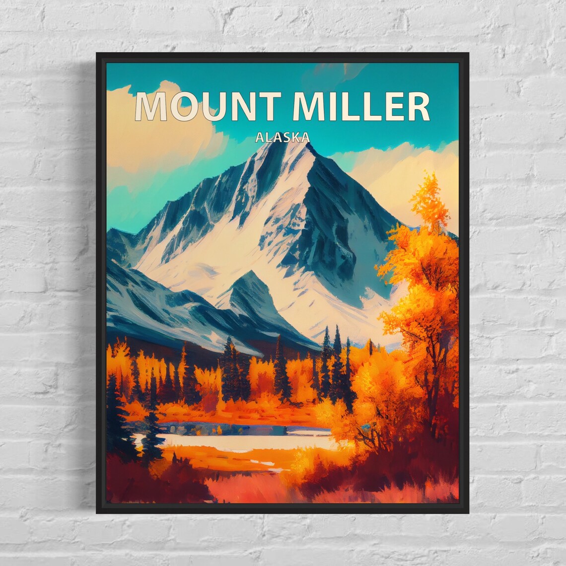 Mount Miller Alaska Towering Glacier Peak Golden Aspens Art Poster