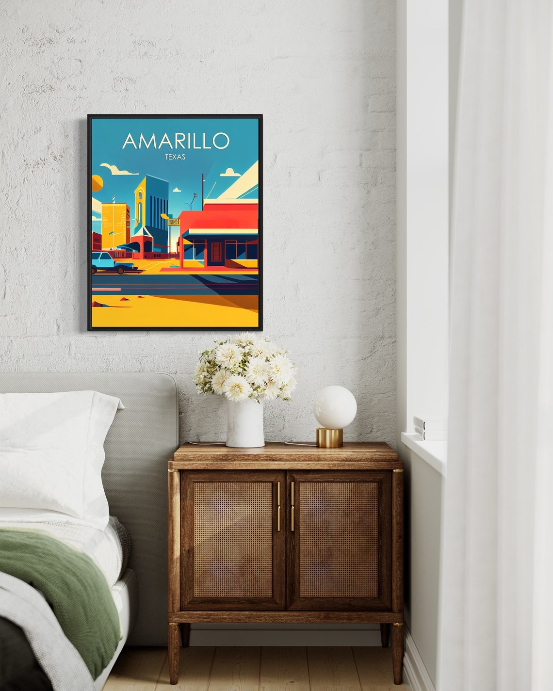 Amarillo Texas Retro Downtown Route 66 Street Scene Sunset Poster - Image 3