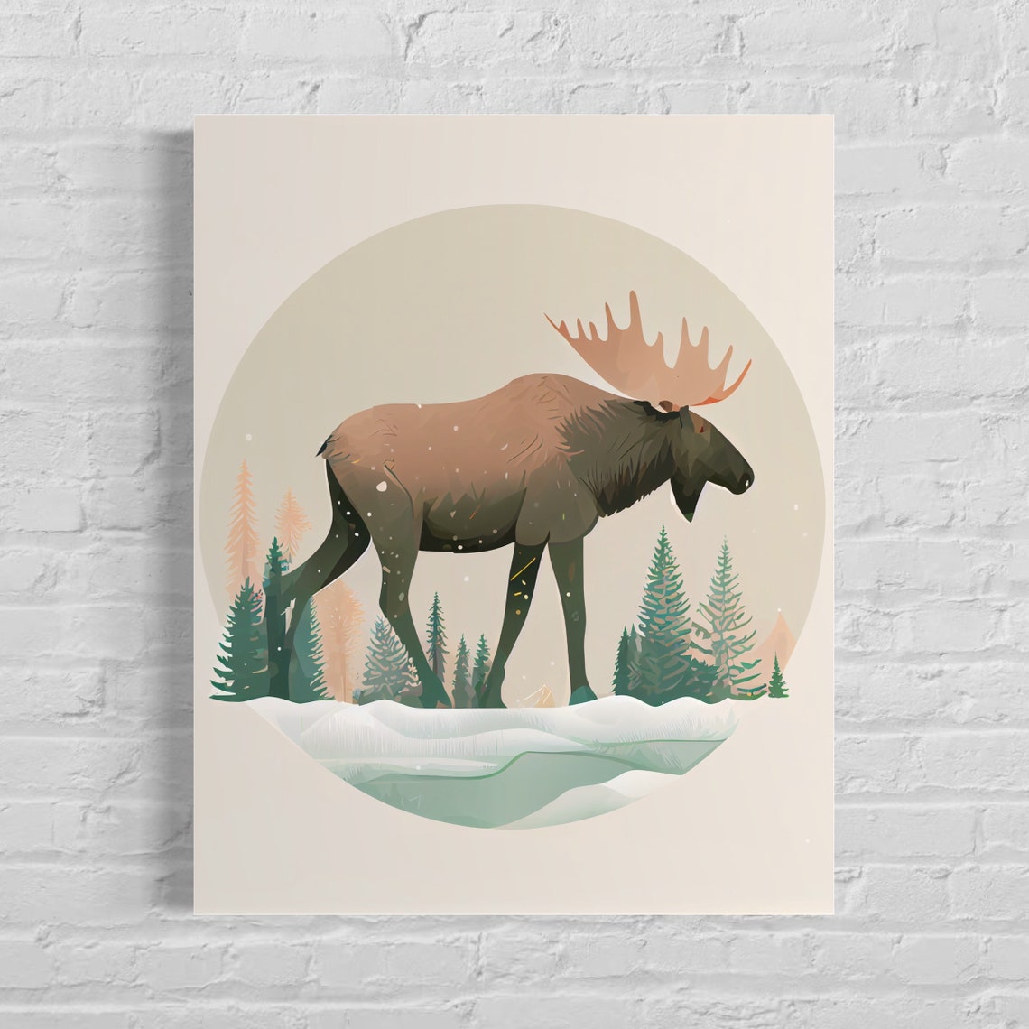 Moose Winter Forest Wildlife Modern Illustration Art Print Decor
