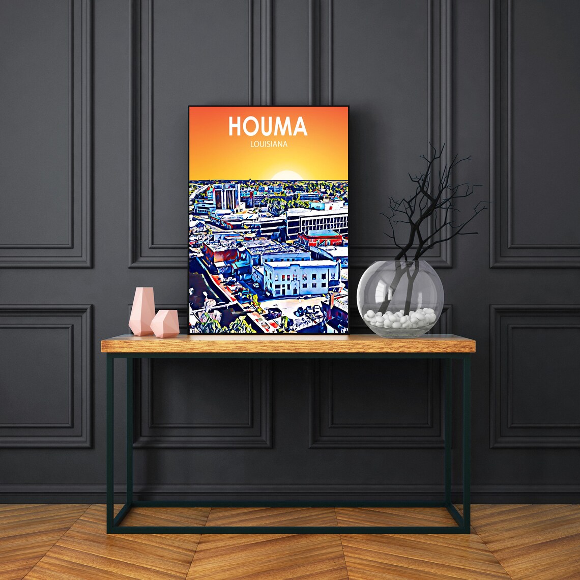 Houma La Art Poster Louisiana Sunset Landscape Poster Print Houma Framed Wall Art United States Colorful Skyline Sketch Photo - Image 3