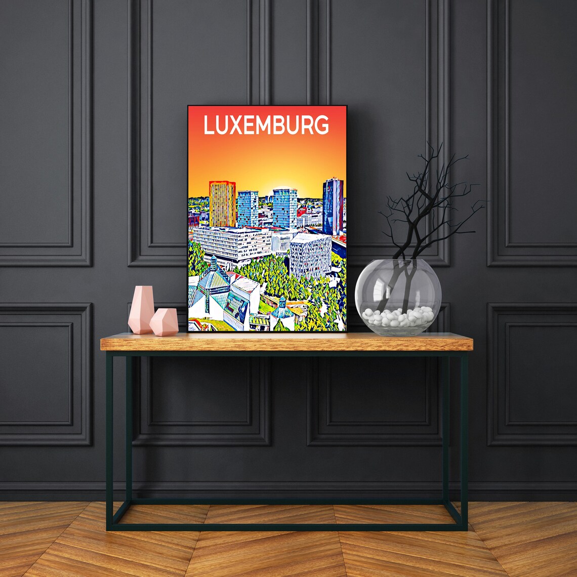 Luxembourg City Modern Towers Golden Sunset Skyline Art Poster - Image 3
