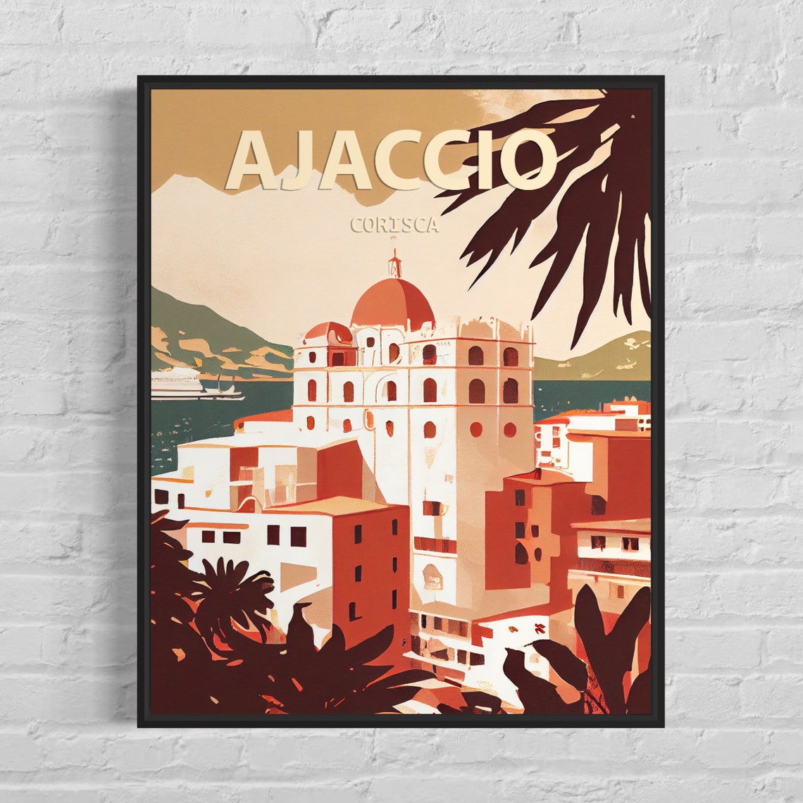 Ajaccio Corsica Waterfront Dome Harbor Bay Retro Travel Poster