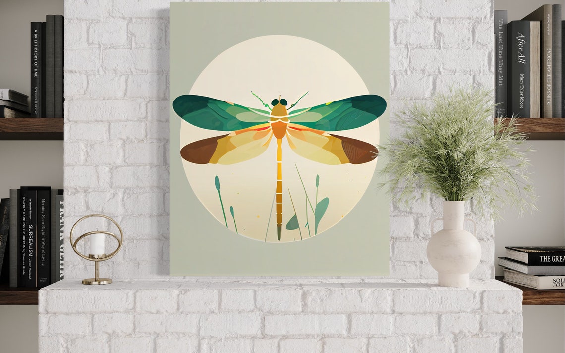 Dragonfly Spread Wings Geometric Moon Circle Minimal Insect Poster - Image 3