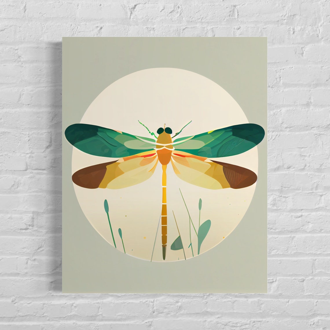 Dragonfly Spread Wings Geometric Moon Circle Minimal Insect Poster