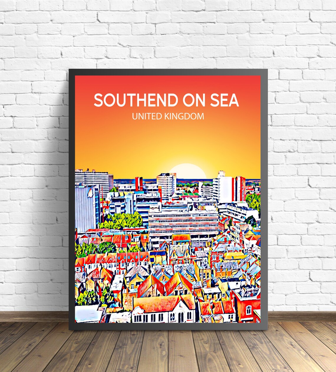 Southend on Sea Golden Sunset Skyline Colorful Cityscape Poster