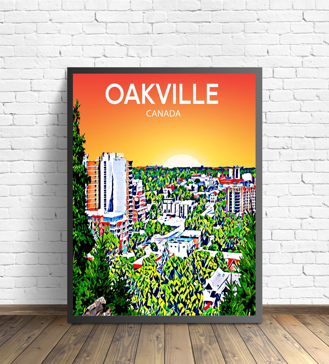 Oakville Canada Fiery Orange Sunset Treed Town Aerial Art Poster