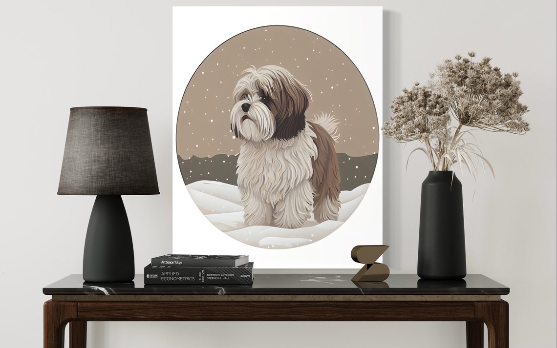 Fluffy Havanese Dog Standing in Falling Snow Winter Pet Art Poster - Image 2