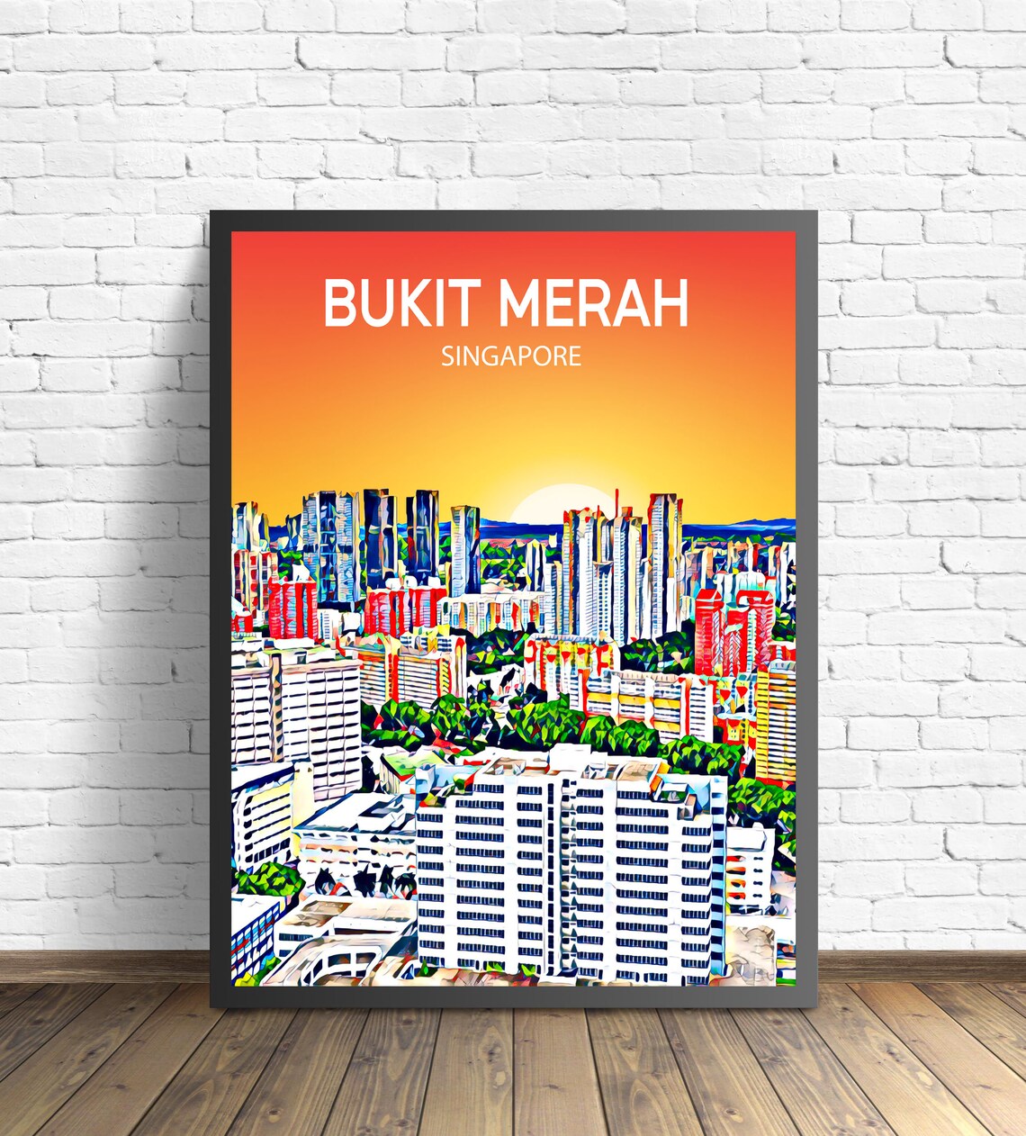 Bukit Merah Singapore Sunset Skyline Sketch Art Travel Poster