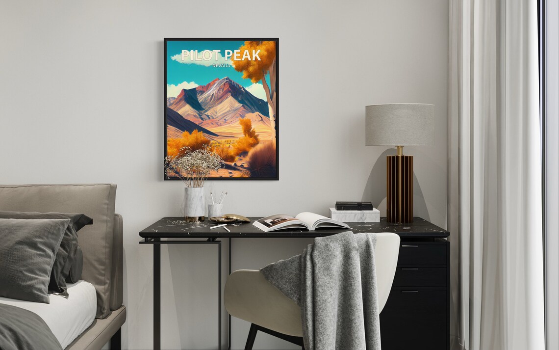Pilot Peak Nevada Desert Ridge Golden Cottonwood Landscape Poster - Image 2