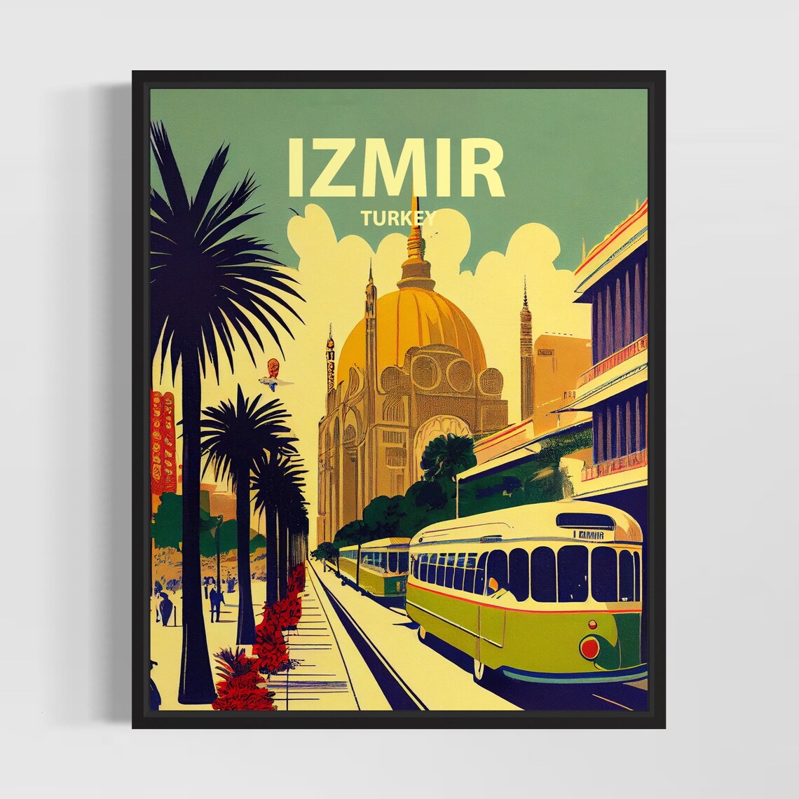 Izmir Turkey Historic Tram Street Retro Cityscape Travel Poster