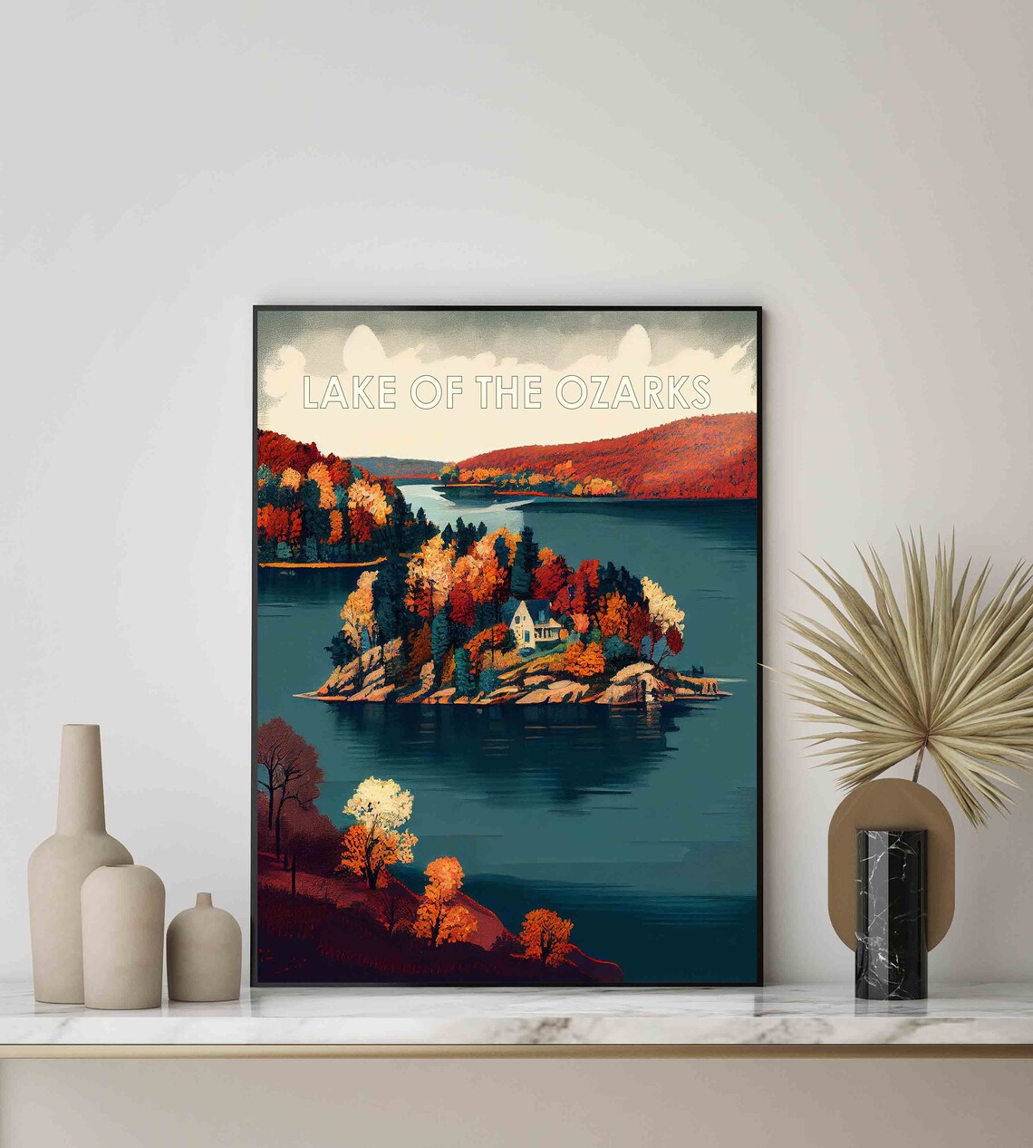 Lake of the Ozarks Autumn Island Cottage Vintage Poster Artwork - Image 2