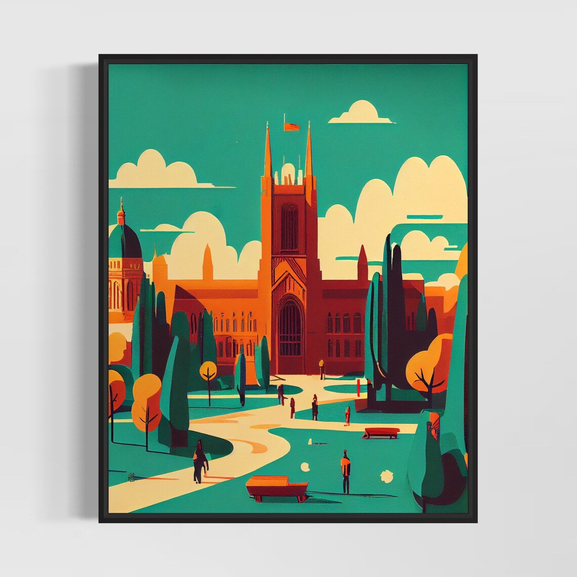 Nottingham England Gothic Cathedral Green Park Travel Poster