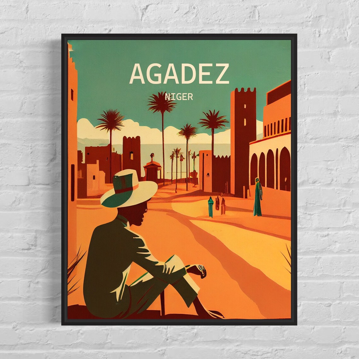 Agadez Niger Desert Old Town Street Retro Africa Travel Poster