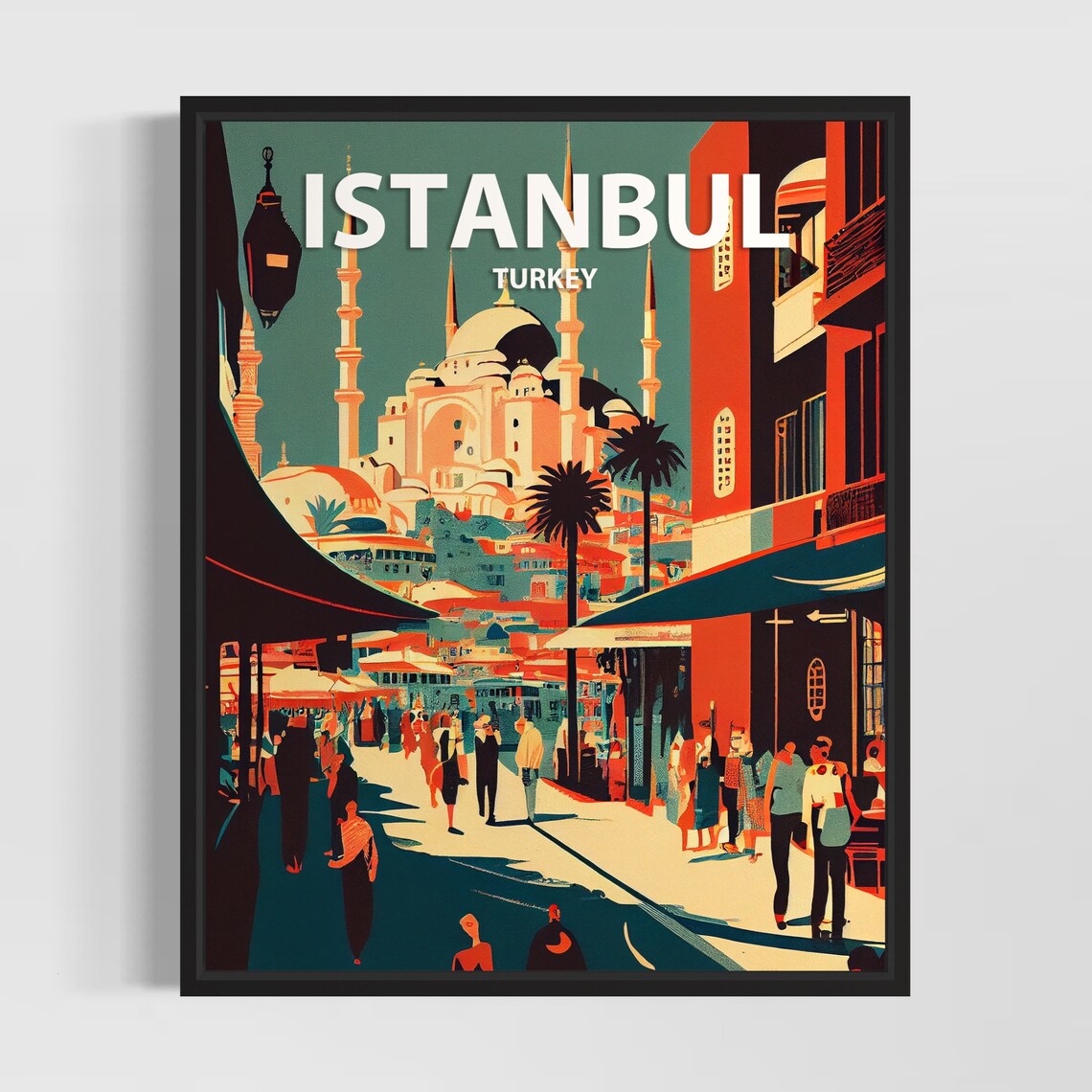 Istanbul Turkey Domed Mosque Street Scene Vintage Travel Poster