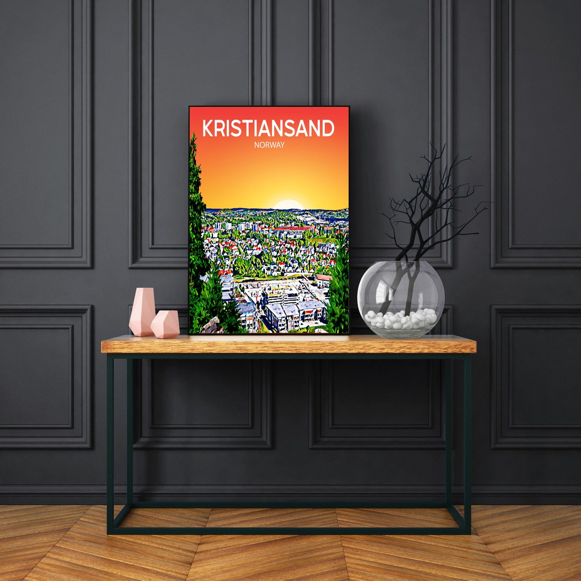 Kristiansand Norway Sunset Skyline Vibrant Cityscape Art Poster - Image 3