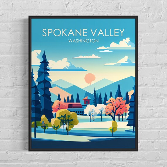 Spokane Valley Washington Retro Art Print Spokane Valley Wall Art Illustration Spokane Valley Vintage Minimal Design Poster