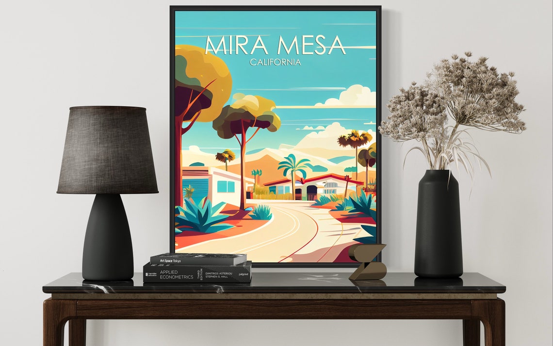 Mira Mesa California Retro Palm Trees Neighborhood Art Poster - Image 3