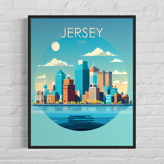 Jersey City Retro Art Print Jersey City Wall Art Illustration Jersey City Vintage Minimal Design Poster