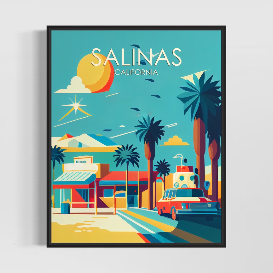 Salinas California Mid-Century Main Street Retro Travel Poster